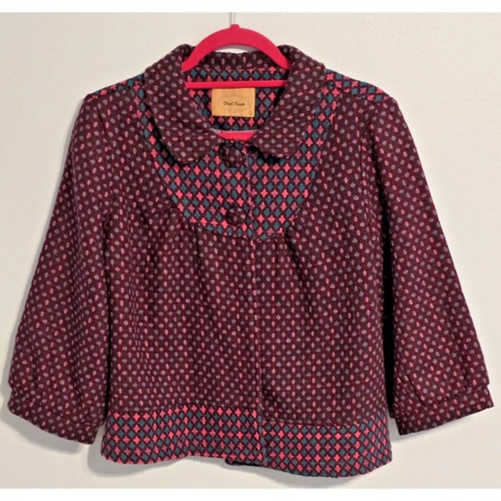Final Touch Women's Purple Pink Print Collared Jacket Size Large
